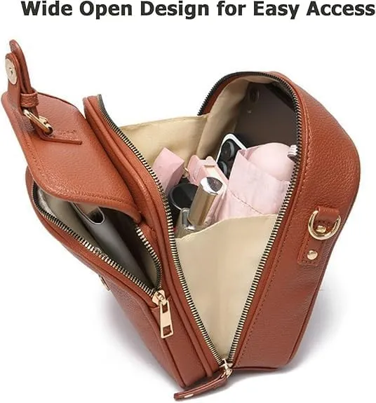 Crossbody Leather Bag, Vintage Messenger Bag, With Card Slots, Double-Layer Large Capacity Mini Bags for Women