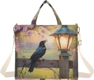 Crow in Yard Tote Bag for Women Corduroy Handbag Purse Shoulder Bag with Detachable Strap Small Size