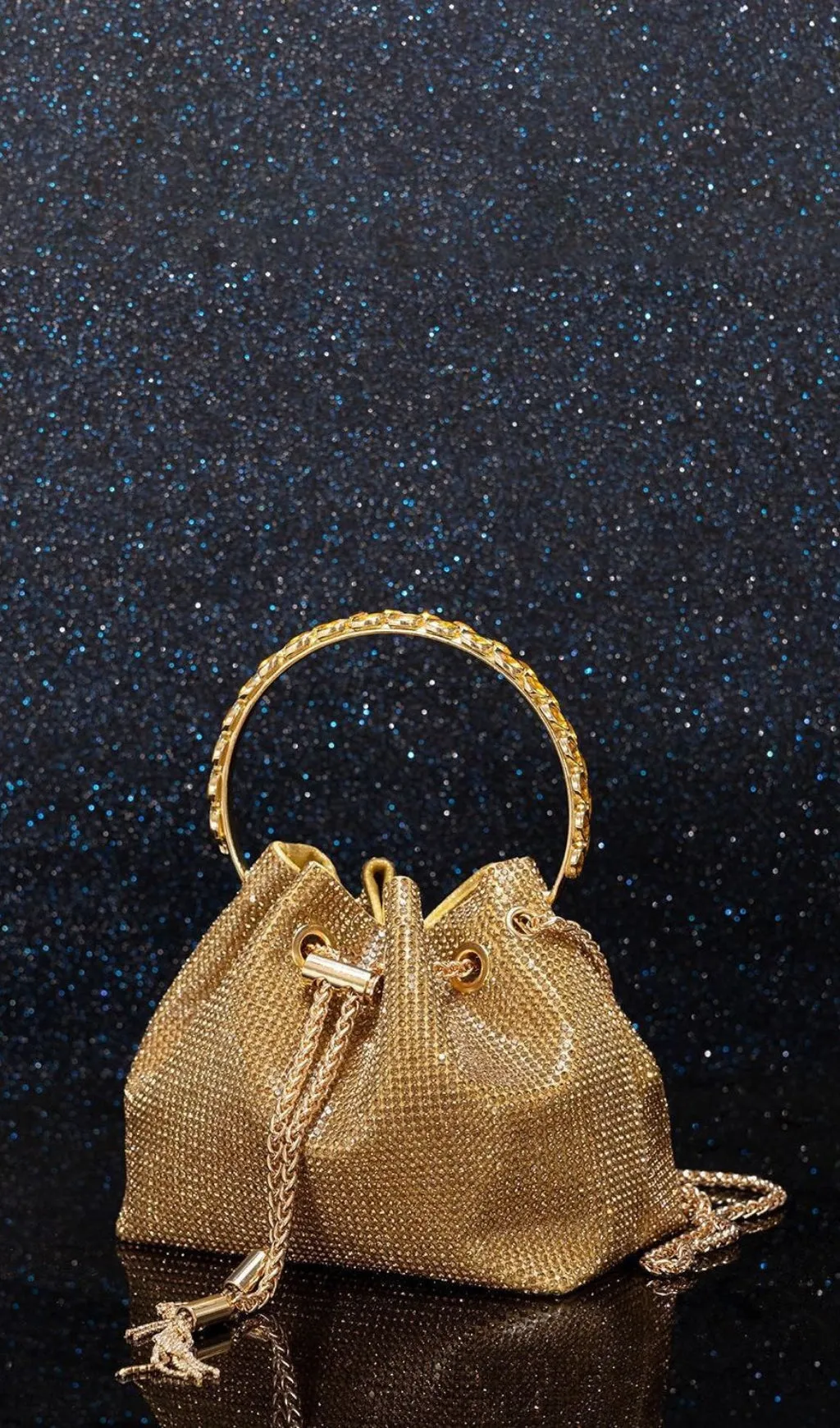 CRYSTAL EMBELLISHED BAG IN GOLD