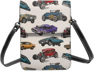 Custom colorful cars vintage Crossbody Cell Phone Purse for Women Girls Leather Mini Cross Body Bags Small Shoulder Bags