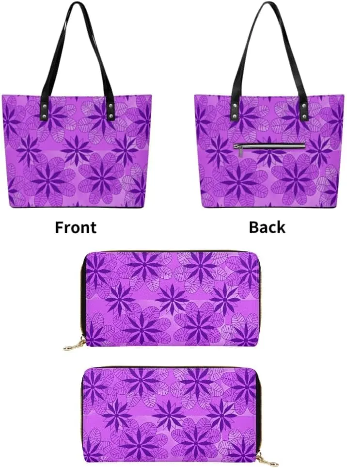 Custom Design Samoa Hibiscus Flower Leather Purse 2 Polynesian Women'S Tote Large Capacity Shoulder Bag
