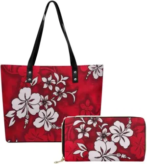 Custom Design Samoa Hibiscus Flower Leather Purse 2 Polynesian Women'S Tote Large Capacity Shoulder Bag