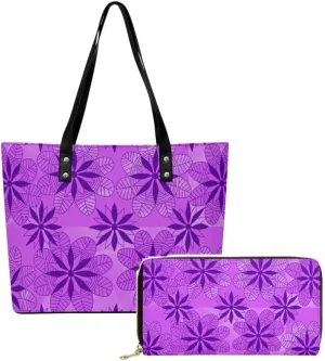 Custom Design Samoa Hibiscus Flower Leather Purse 2 Polynesian Women'S Tote Large Capacity Shoulder Bag
