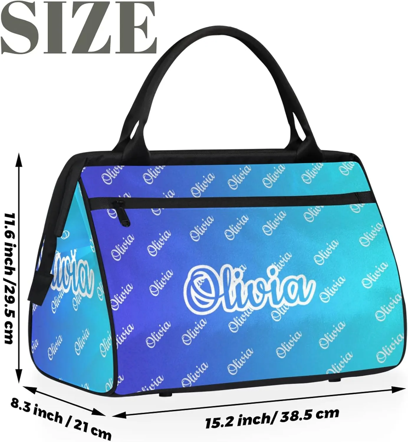 Custom Sport Duffel Bags Personalized Travel Overnight Bag Waterproof Dance Bag Lightweight Carry-On Tote for Women Men 15.2in, Multi Blue