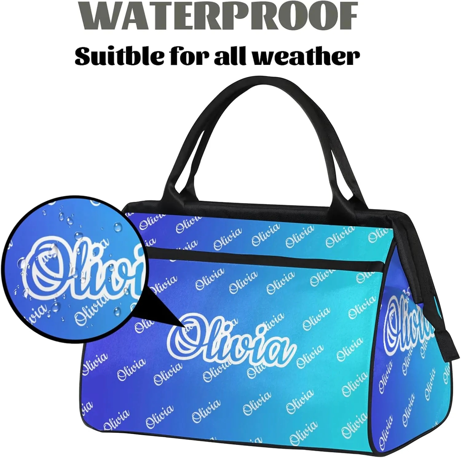 Custom Sport Duffel Bags Personalized Travel Overnight Bag Waterproof Dance Bag Lightweight Carry-On Tote for Women Men 15.2in, Multi Blue