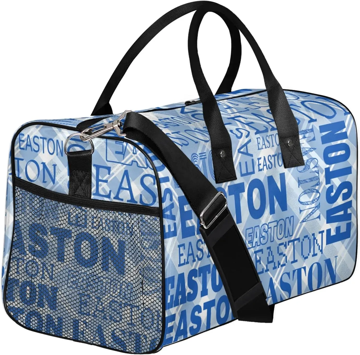 Custom Sport Gym Duffel Bag with Name Personalized Travel Overnight Bag Waterproof Customized Dance Bag Carry-On Tote 17.4in, Blue Striped