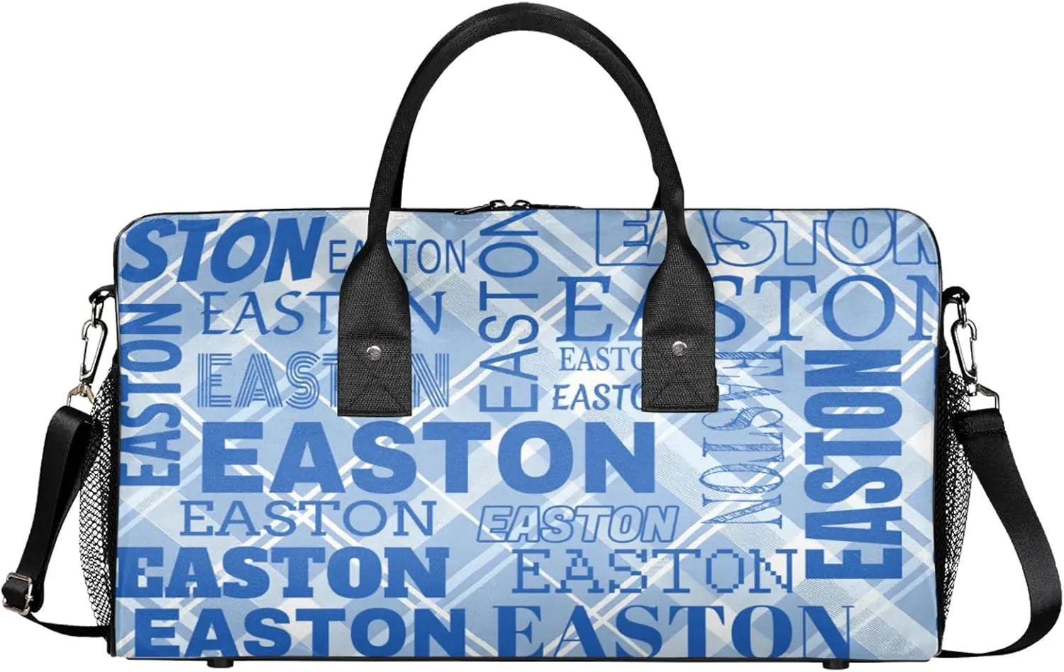 Custom Sport Gym Duffel Bag with Name Personalized Travel Overnight Bag Waterproof Customized Dance Bag Carry-On Tote 17.4in, Blue Striped