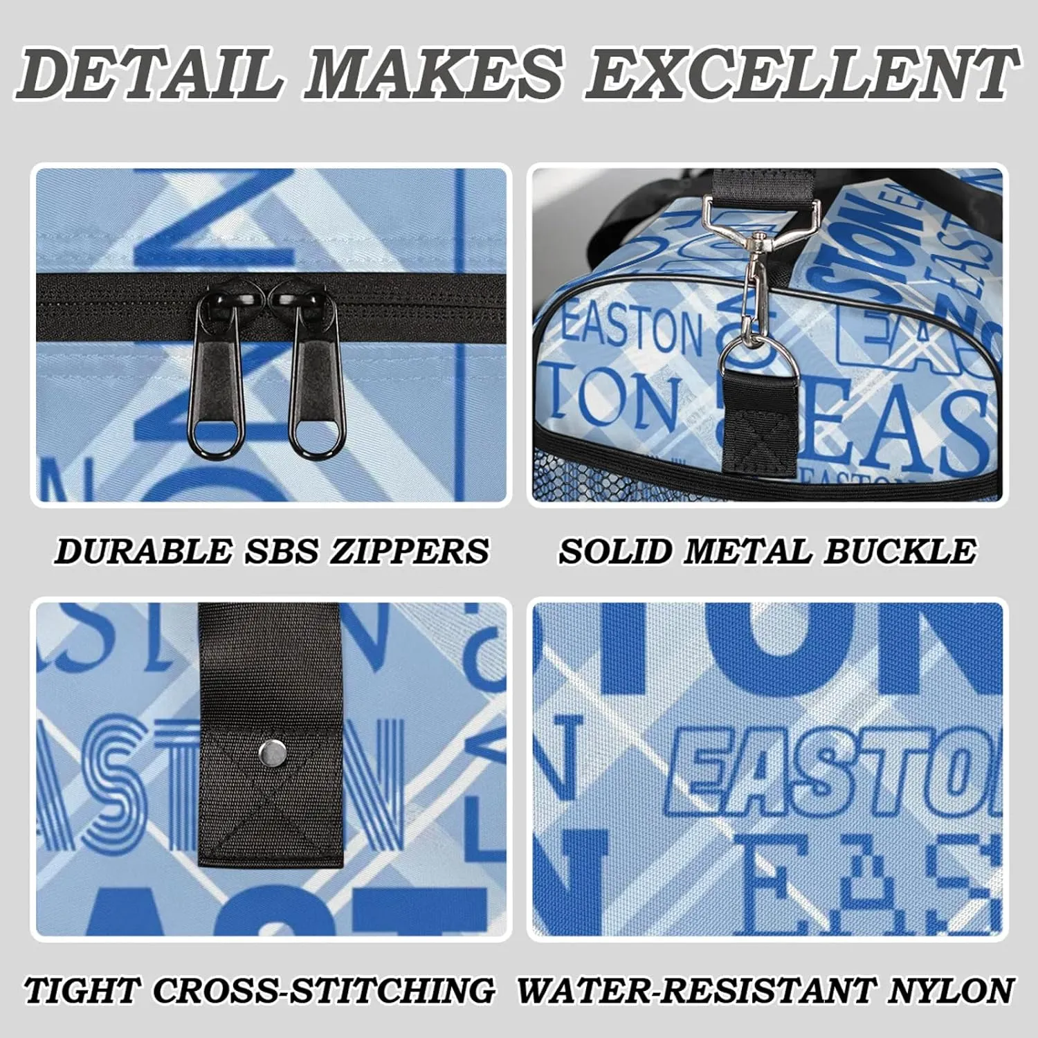 Custom Sport Gym Duffel Bag with Name Personalized Travel Overnight Bag Waterproof Customized Dance Bag Carry-On Tote 17.4in, Blue Striped