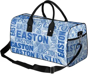 Custom Sport Gym Duffel Bag with Name Personalized Travel Overnight Bag Waterproof Customized Dance Bag Carry-On Tote 17.4in, Blue Striped