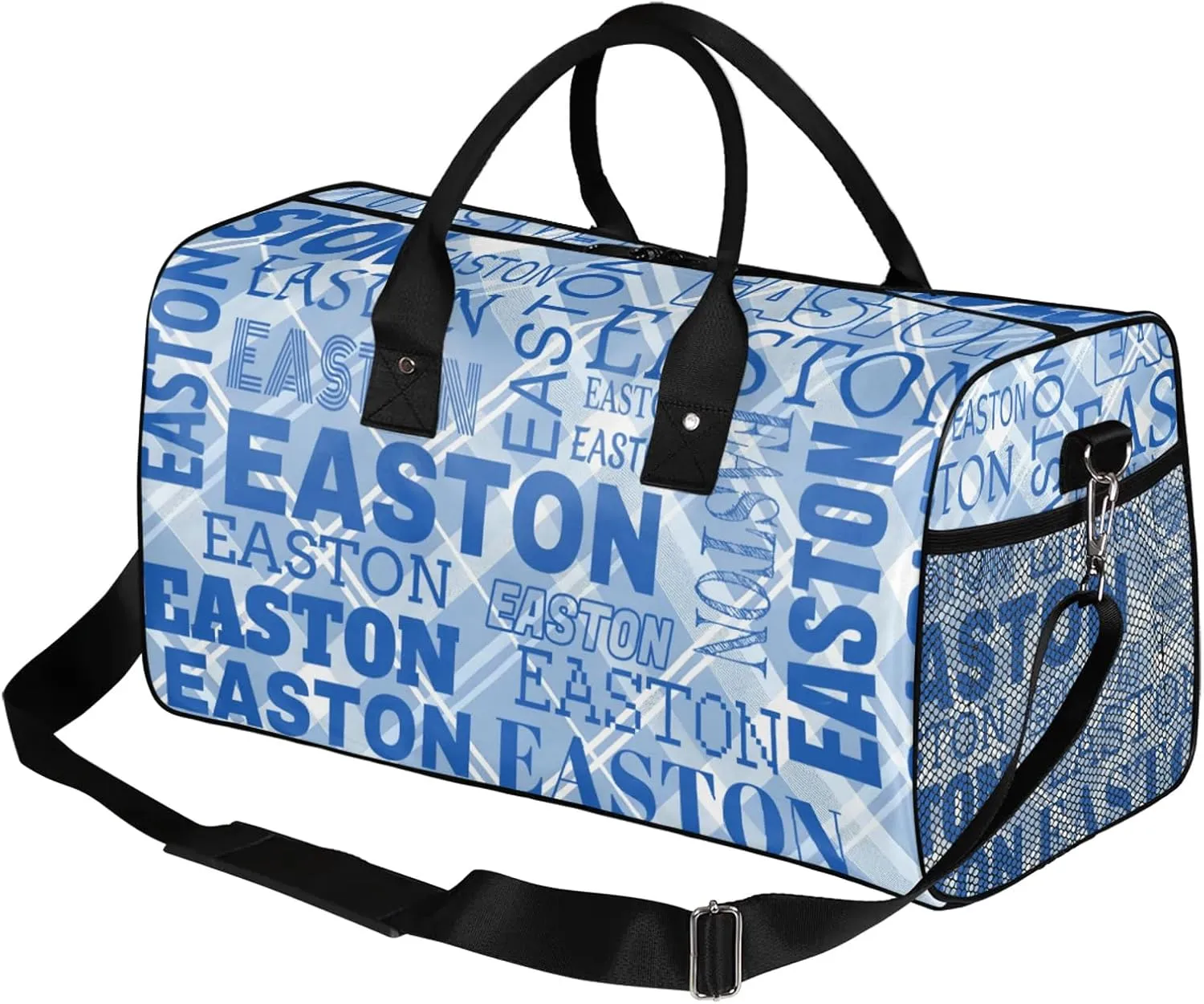 Custom Sport Gym Duffel Bag with Name Personalized Travel Overnight Bag Waterproof Customized Dance Bag Carry-On Tote 17.4in, Blue Striped
