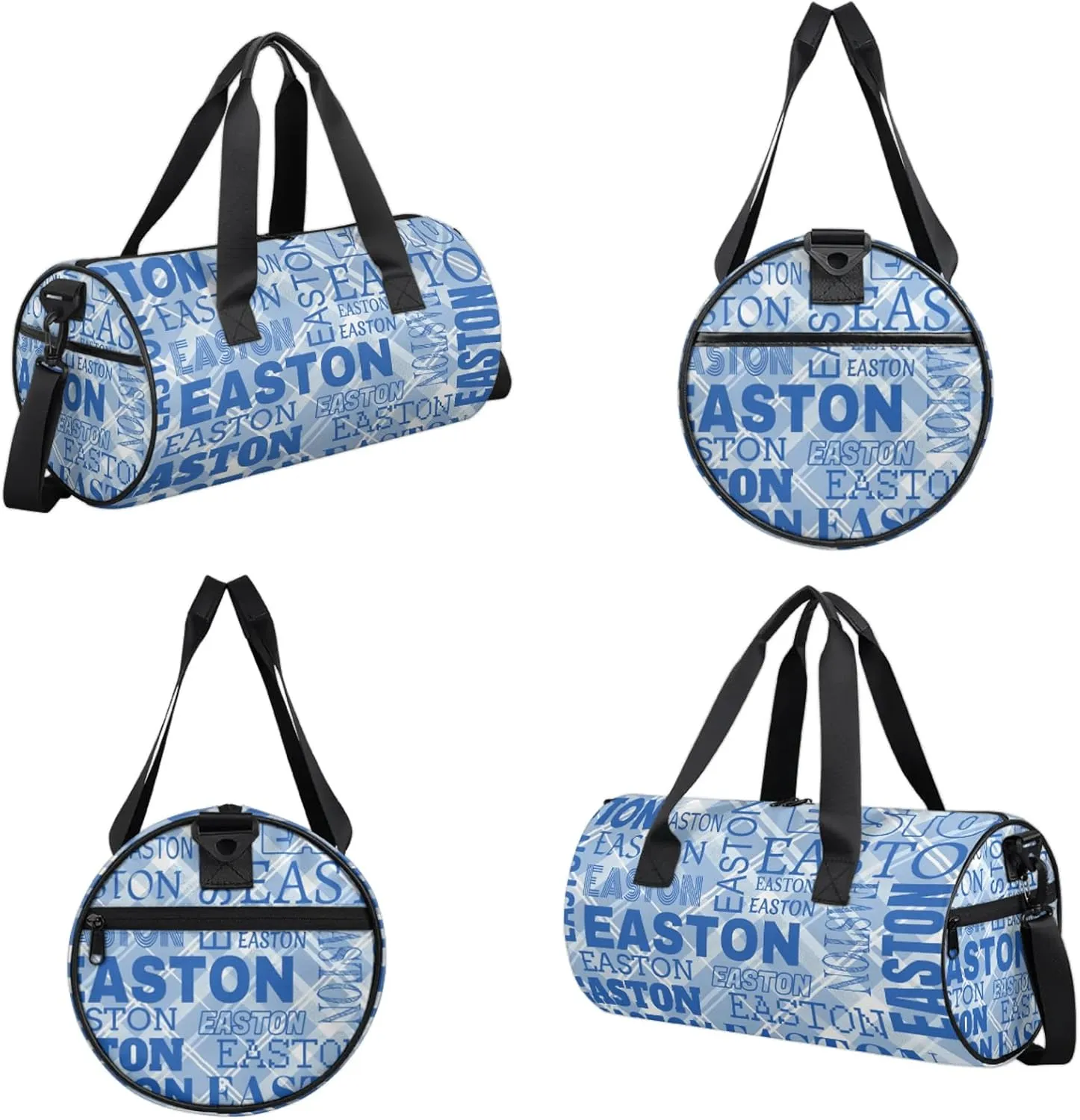 Custom Sport Gym Duffel Bag with Name Round Personalized Travel Overnight Bag Waterproof Customized Dance Bag Carry-On Tote 17.6in, Blue Striped