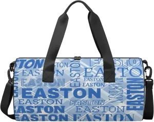 Custom Sport Gym Duffel Bag with Name Round Personalized Travel Overnight Bag Waterproof Customized Dance Bag Carry-On Tote 17.6in, Blue Striped