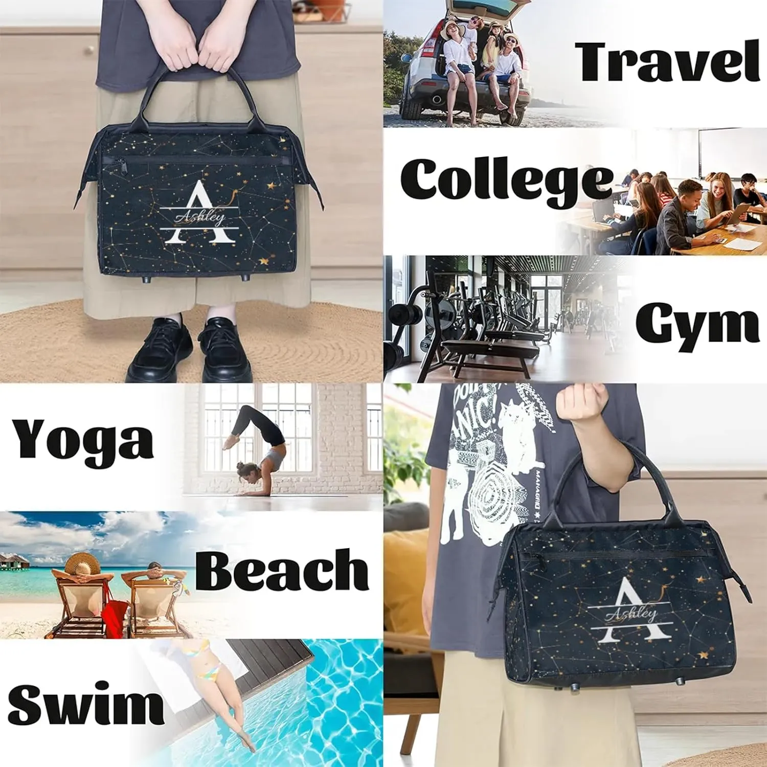 Custom Sports Duffel Bag Personalized Name Dance Gym Bag for Women Men Overnight Weekender Travel Duffel Bags Lightweight 15.2in, Cosmos Sky Galaxy Universe