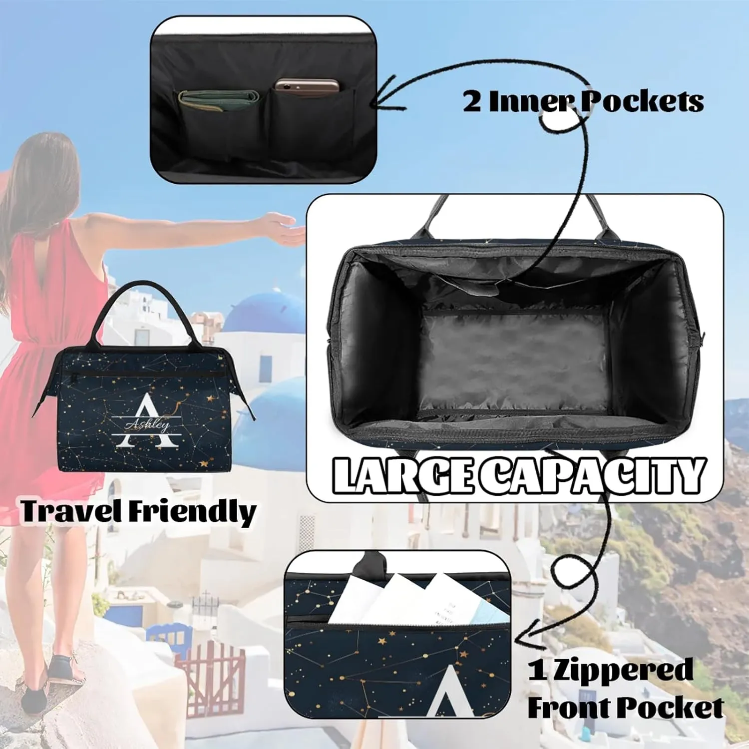 Custom Sports Duffel Bag Personalized Name Dance Gym Bag for Women Men Overnight Weekender Travel Duffel Bags Lightweight 15.2in, Cosmos Sky Galaxy Universe