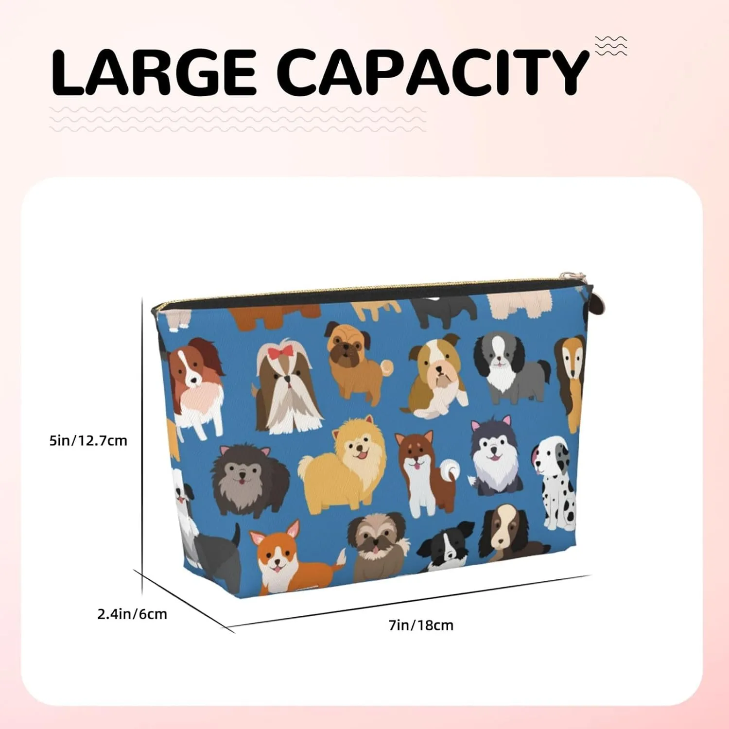 Cute Animal Dog Cosmetic Bag Travel Makeup Bag Organizer Toiletry Bag with Zipper Storage Pouch Coin Purse Brushes for Women Girls Gifts