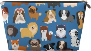Cute Animal Dog Cosmetic Bag Travel Makeup Bag Organizer Toiletry Bag with Zipper Storage Pouch Coin Purse Brushes for Women Girls Gifts