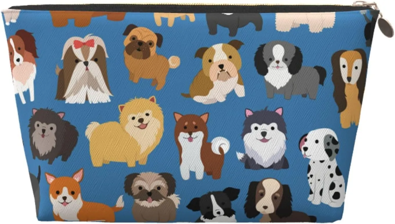 Cute Animal Dog Cosmetic Bag Travel Makeup Bag Organizer Toiletry Bag with Zipper Storage Pouch Coin Purse Brushes for Women Girls Gifts