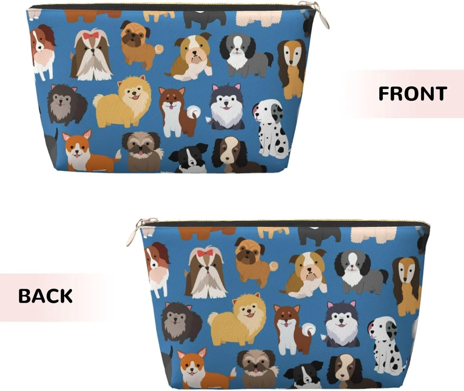 Cute Animal Dog Cosmetic Bag Travel Makeup Bag Organizer Toiletry Bag with Zipper Storage Pouch Coin Purse Brushes for Women Girls Gifts