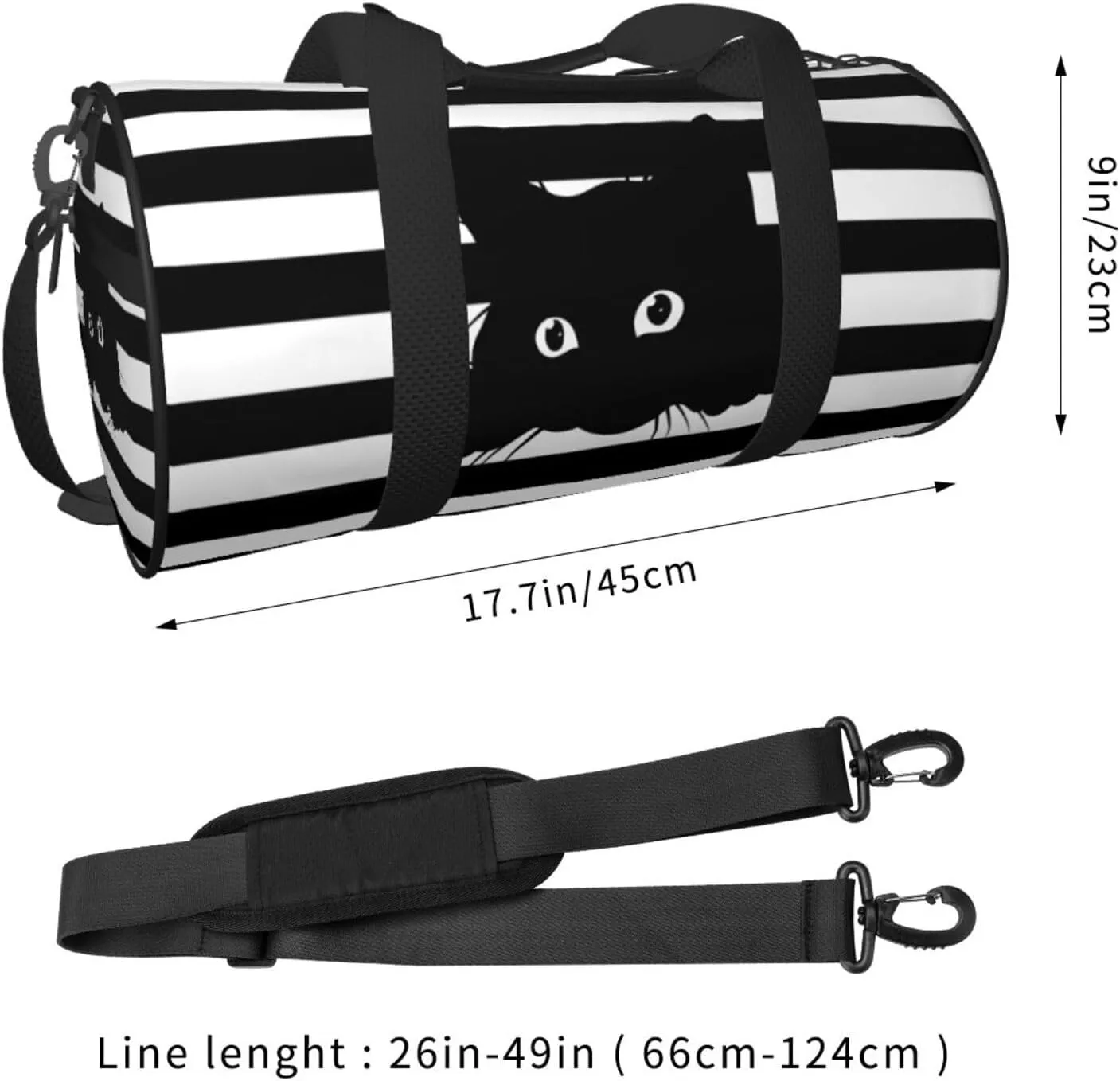 Cute Cat On Black And White Striped Background Sports Gym Bag Travel Duffel Bag Shoes Compartment For Men Women Foldable Lightweight Yoga Gym Sports Bag