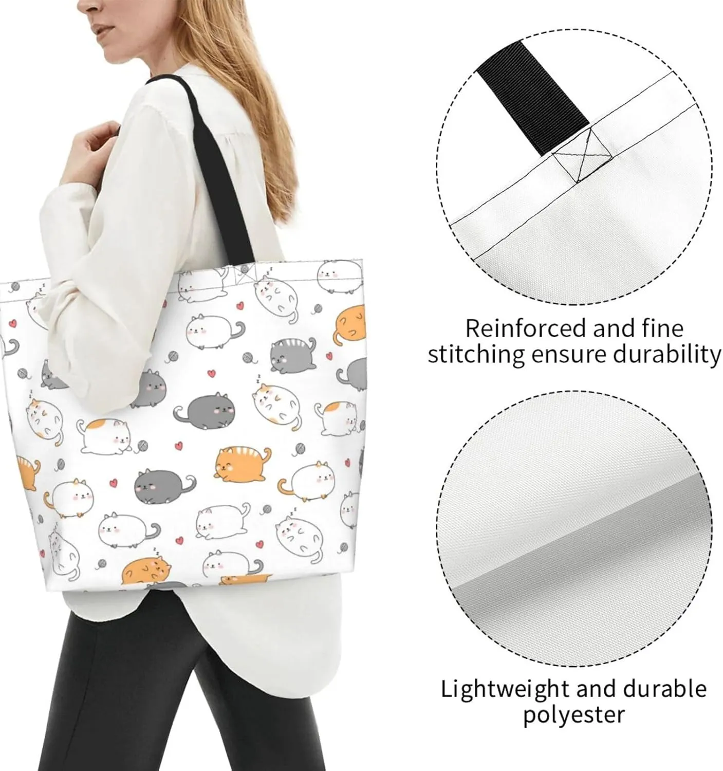 Cute Cat Tote Bag Beach Bag Large Capacity Grocery Bag Reusable Shopping bags for Women