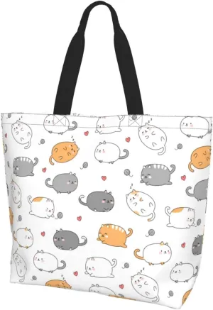 Cute Cat Tote Bag Beach Bag Large Capacity Grocery Bag Reusable Shopping bags for Women