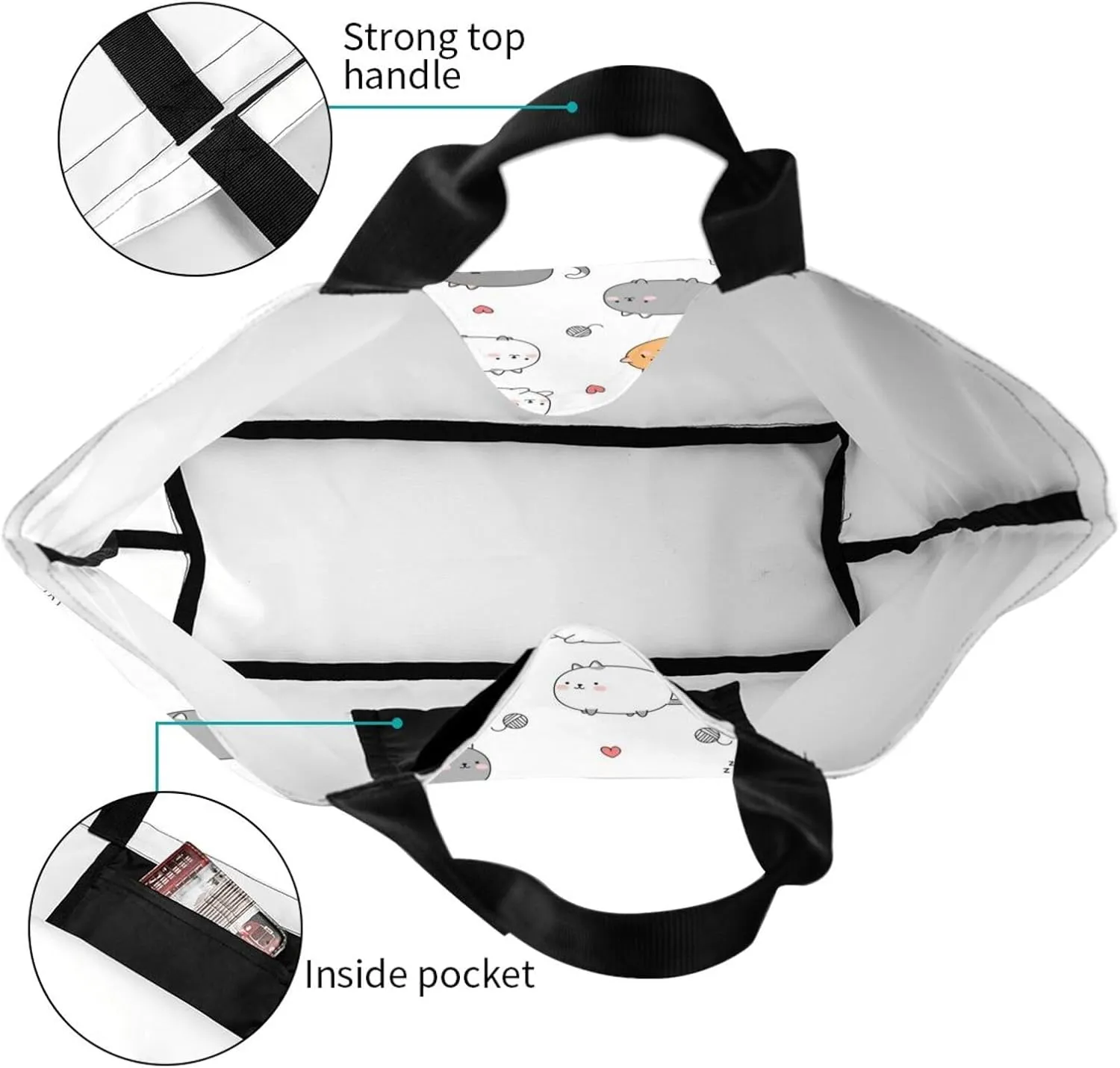 Cute Cat Tote Bag Beach Bag Large Capacity Grocery Bag Reusable Shopping bags for Women