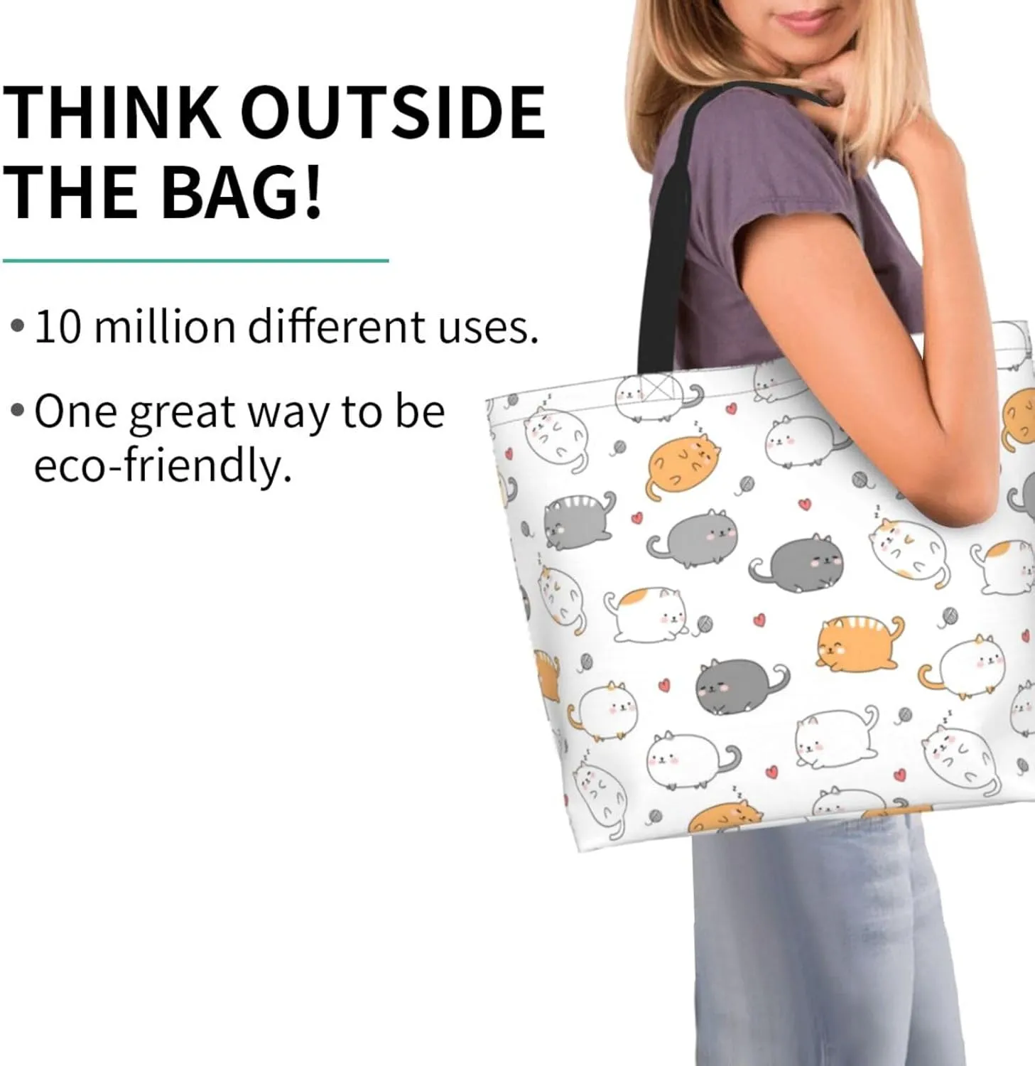 Cute Cat Tote Bag Beach Bag Large Capacity Grocery Bag Reusable Shopping bags for Women