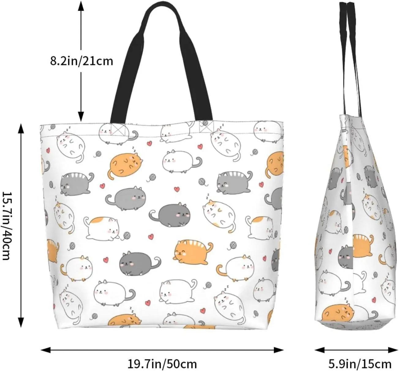 Cute Cat Tote Bag Beach Bag Large Capacity Grocery Bag Reusable Shopping bags for Women