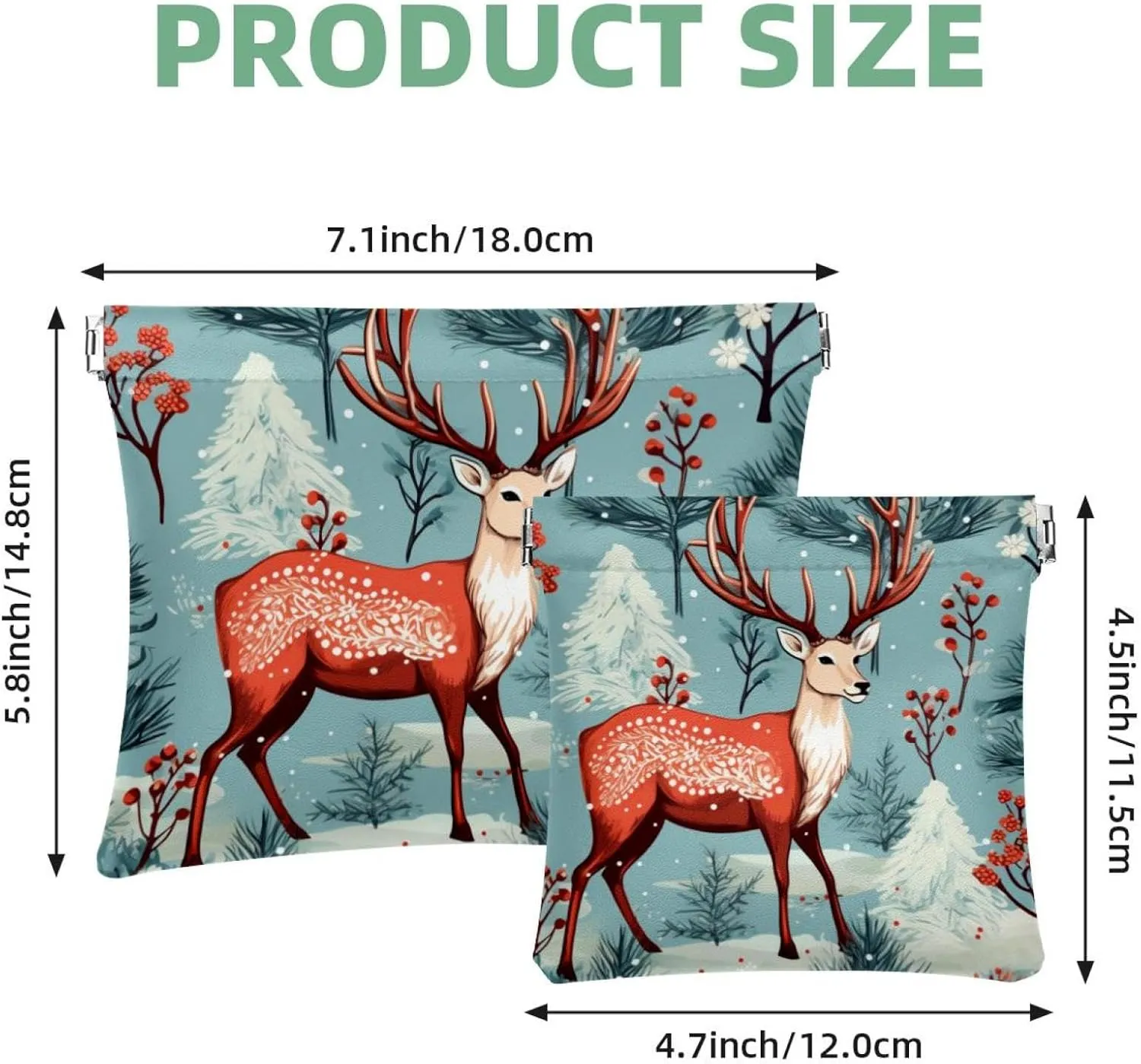 Cute Christmas Elk-1832 Pocket Cosmetic Bag, Waterproof Squeeze Makeup Bag No Zipper Self-Closing, Portable Mini Travel Storage for Headphones Jewelry