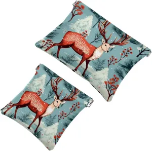 Cute Christmas Elk-1832 Pocket Cosmetic Bag, Waterproof Squeeze Makeup Bag No Zipper Self-Closing, Portable Mini Travel Storage for Headphones Jewelry