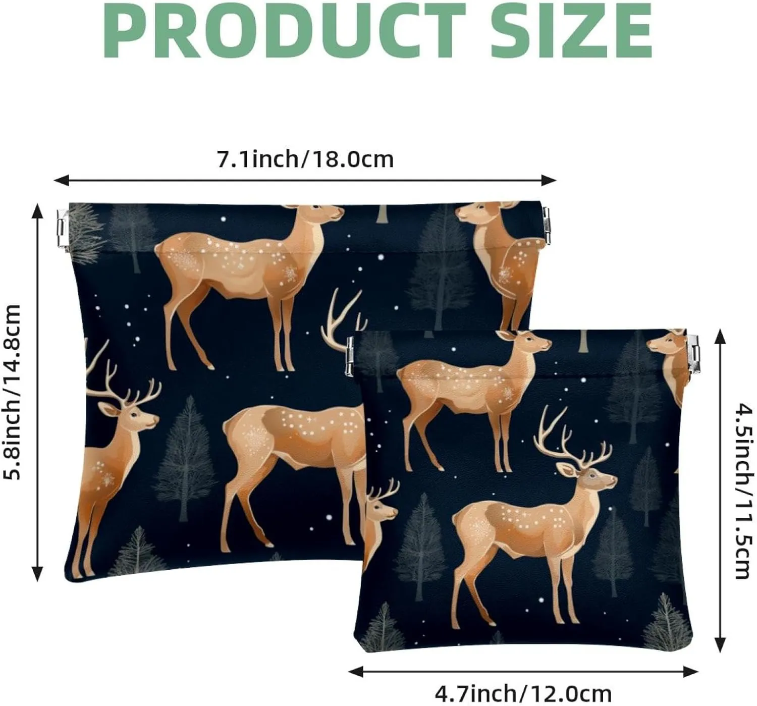 Cute Christmas Elk-72 Pocket Cosmetic Bag, Waterproof Squeeze Makeup Bag No Zipper Self-Closing, Portable Mini Travel Storage for Headphones Jewelry