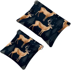 Cute Christmas Elk-72 Pocket Cosmetic Bag, Waterproof Squeeze Makeup Bag No Zipper Self-Closing, Portable Mini Travel Storage for Headphones Jewelry