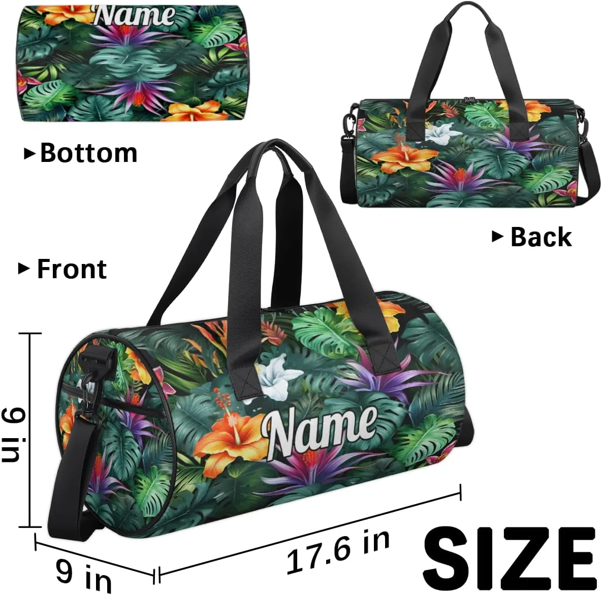 Cute Dance Bag Sport Duffel Gymnastics Sport Bags Custom Ballet Bag Overnight Weekender Bag Waterproof Pattern, Tropical Flowers Palm Leaves