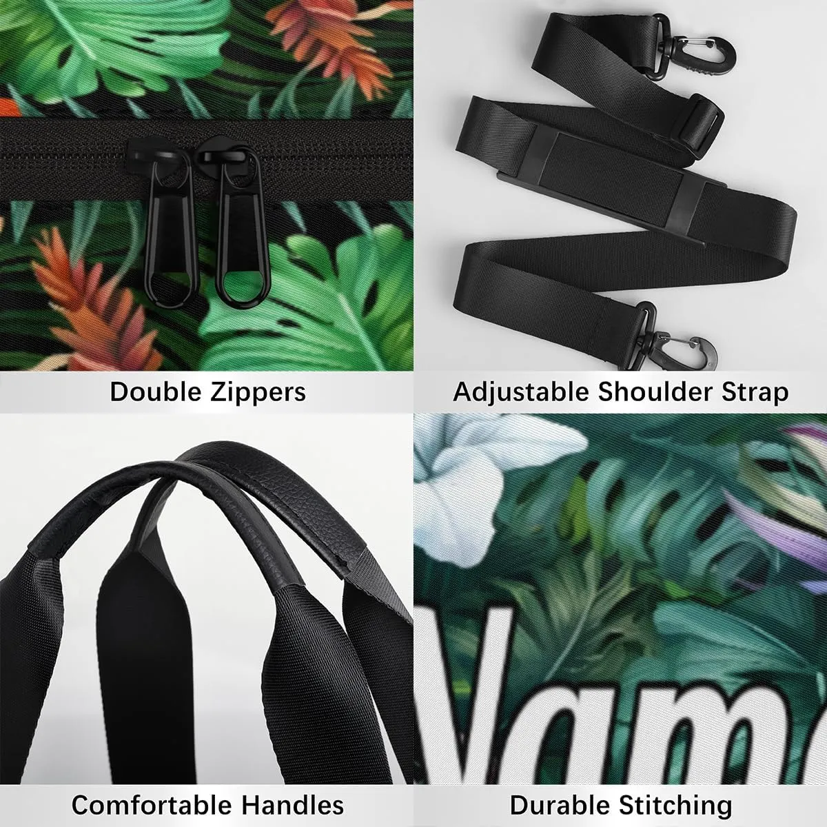 Cute Dance Bag Sport Duffel Gymnastics Sport Bags Custom Ballet Bag Overnight Weekender Bag Waterproof Pattern, Tropical Flowers Palm Leaves