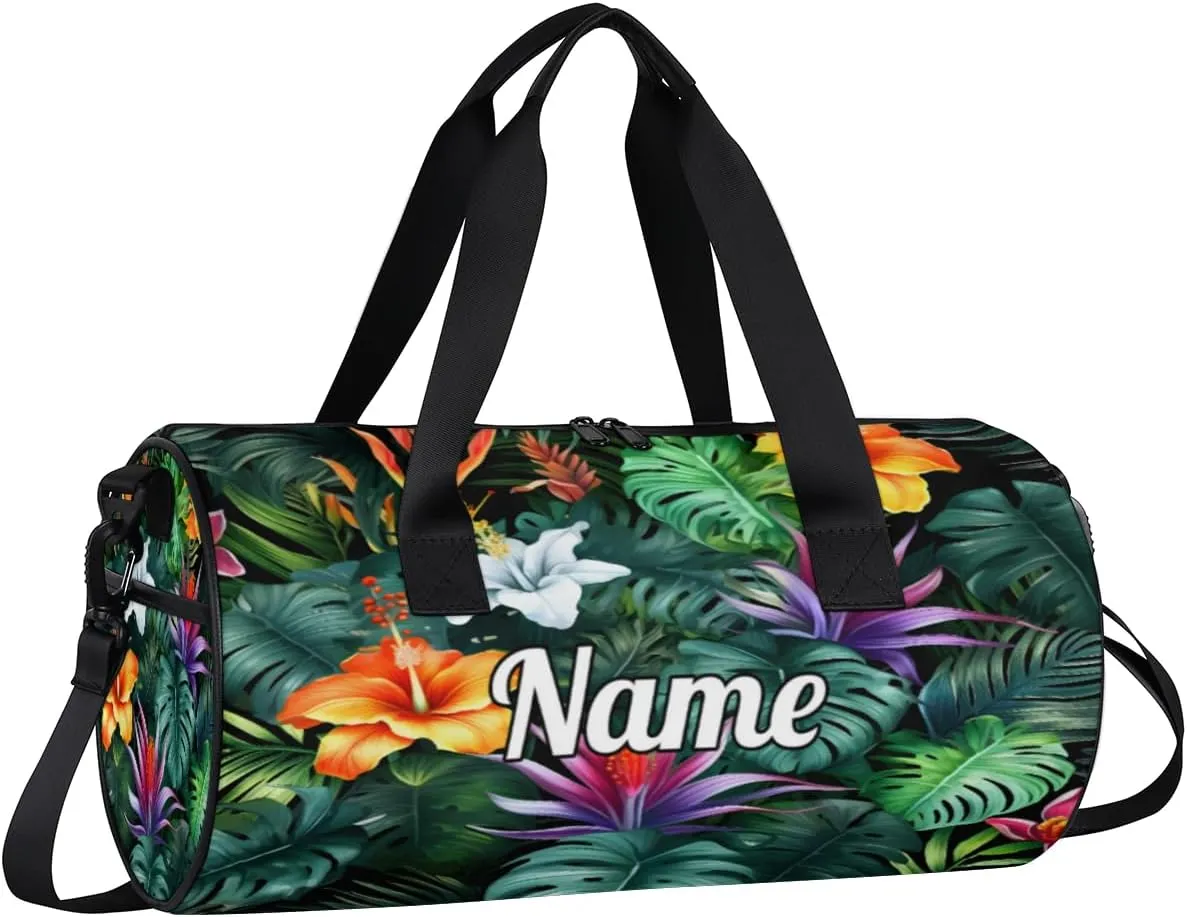 Cute Dance Bag Sport Duffel Gymnastics Sport Bags Custom Ballet Bag Overnight Weekender Bag Waterproof Pattern, Tropical Flowers Palm Leaves