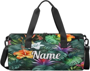 Cute Dance Bag Sport Duffel Gymnastics Sport Bags Custom Ballet Bag Overnight Weekender Bag Waterproof Pattern, Tropical Flowers Palm Leaves