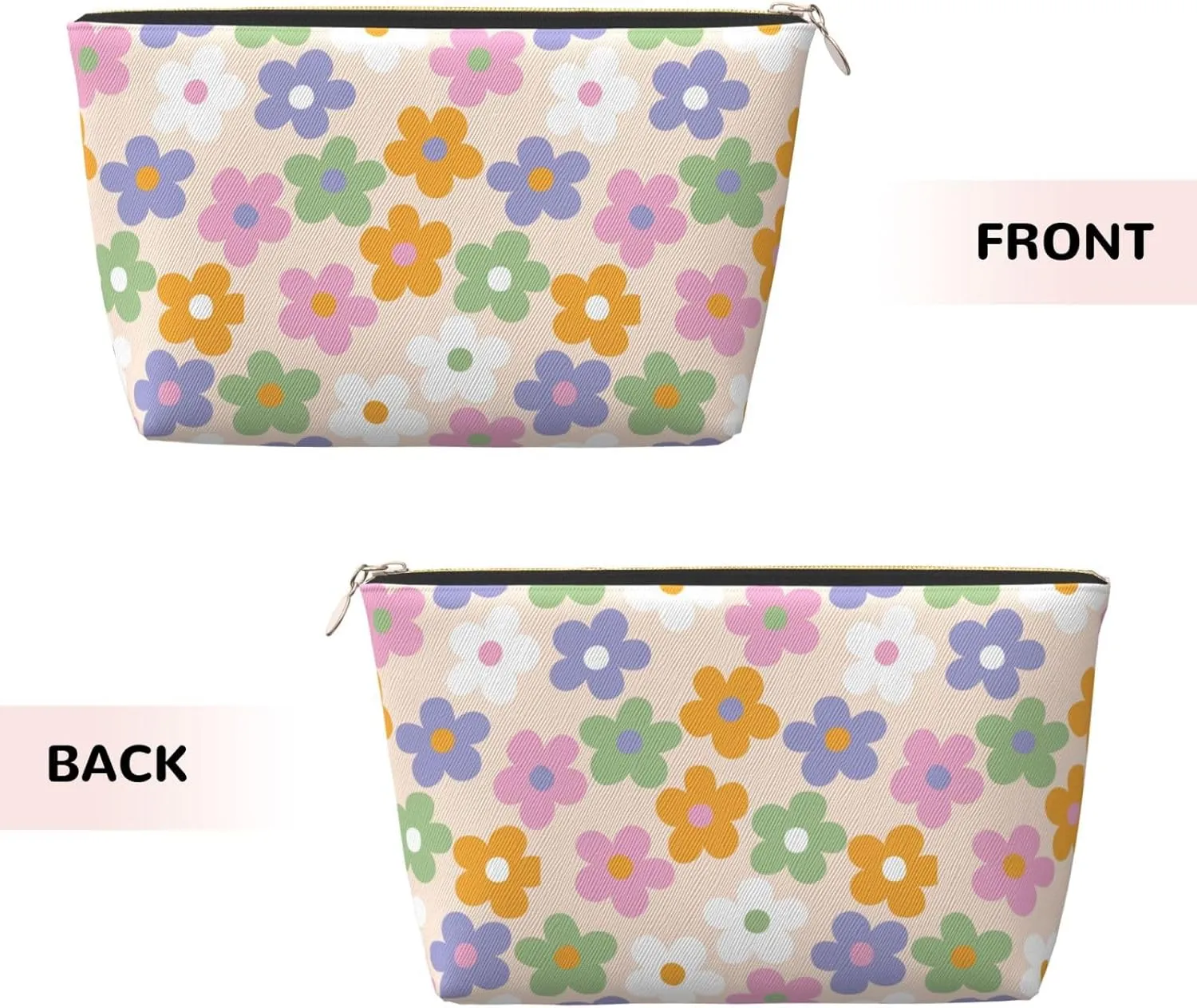 Cute Flowers Floral Small Makeup Bag for Women - Leather Travel Cosmetic Bag Make Up Pouch Mini Travel Zipper Pouch - Makeup Organizer Bag
