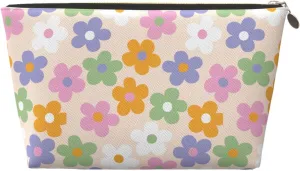Cute Flowers Floral Small Makeup Bag for Women - Leather Travel Cosmetic Bag Make Up Pouch Mini Travel Zipper Pouch - Makeup Organizer Bag