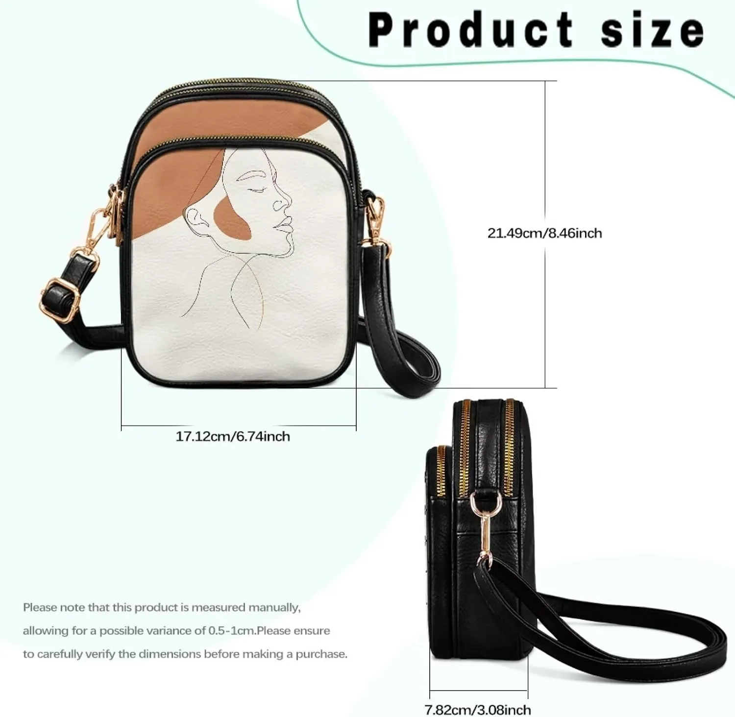 Cute Pattern Crossbody Bag for Women Multi-Pocket Leather Cross Body Bag with Adjustable Strap