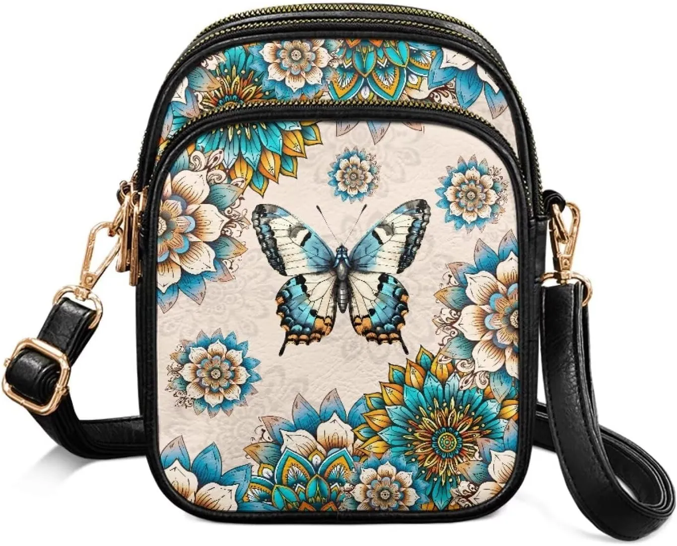 Cute Pattern Crossbody Bag for Women Multi-Pocket Leather Cross Body Bag with Adjustable Strap