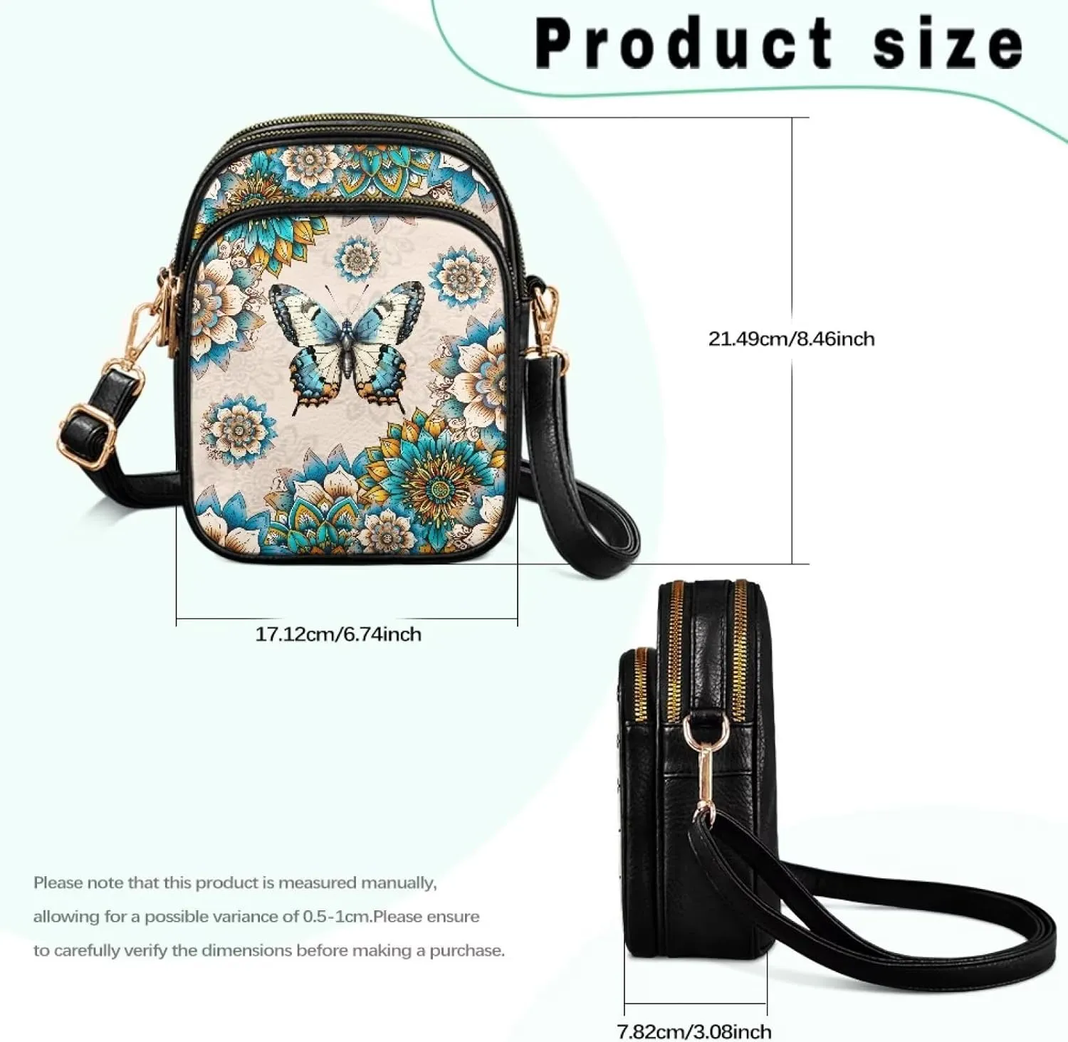 Cute Pattern Crossbody Bag for Women Multi-Pocket Leather Cross Body Bag with Adjustable Strap