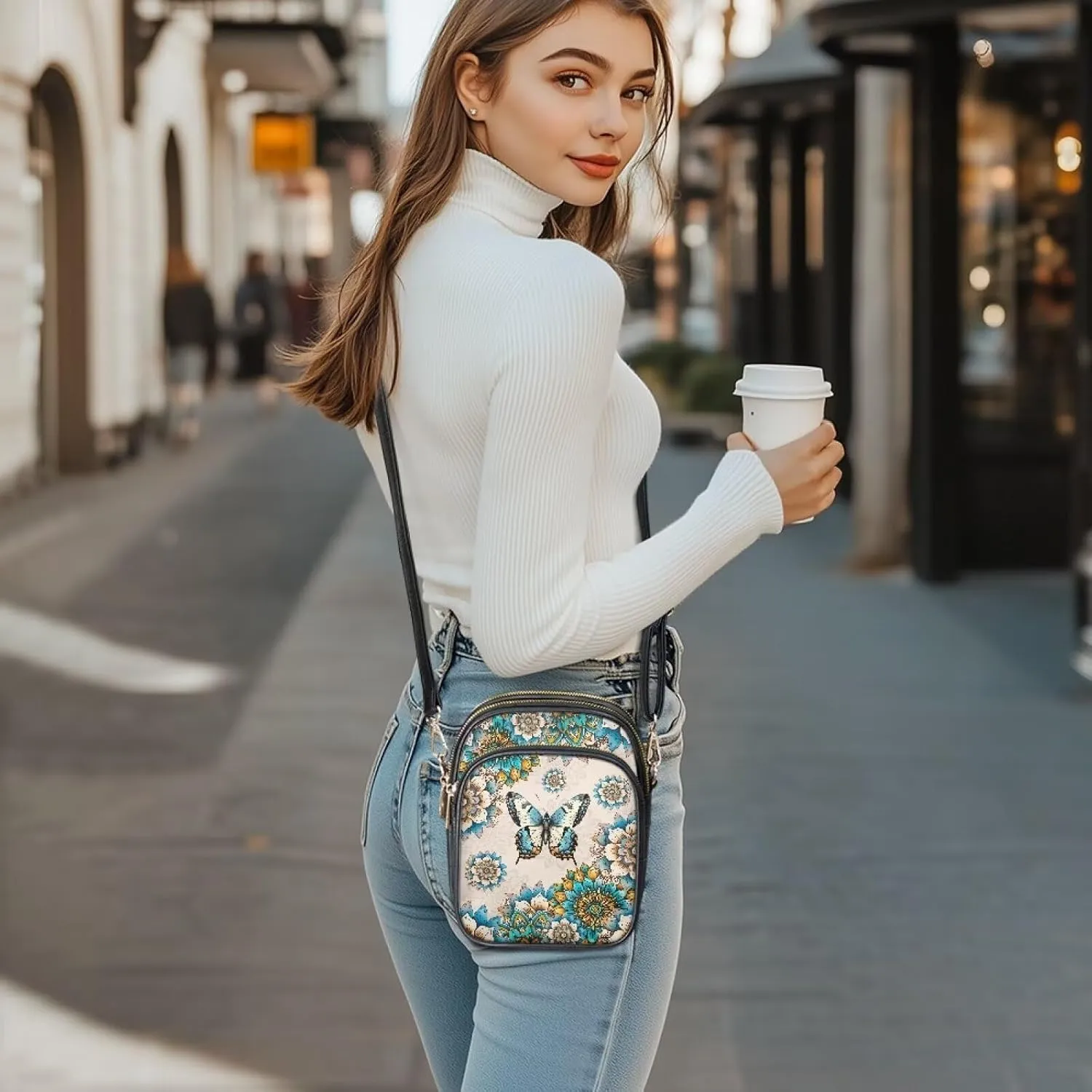 Cute Pattern Crossbody Bag for Women Multi-Pocket Leather Cross Body Bag with Adjustable Strap