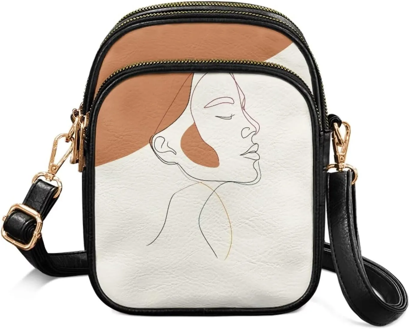 Cute Pattern Crossbody Bag for Women Multi-Pocket Leather Cross Body Bag with Adjustable Strap