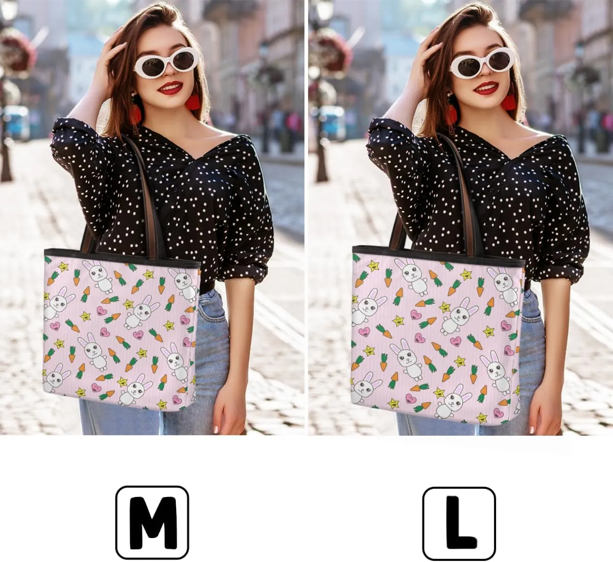 Cute Rabbit Carrot Pattern Tote Bag Tote Purse for Women with Zipper Womens Handbags for Work Travel