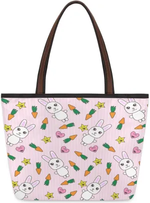 Cute Rabbit Carrot Pattern Tote Bag Tote Purse for Women with Zipper Womens Handbags for Work Travel
