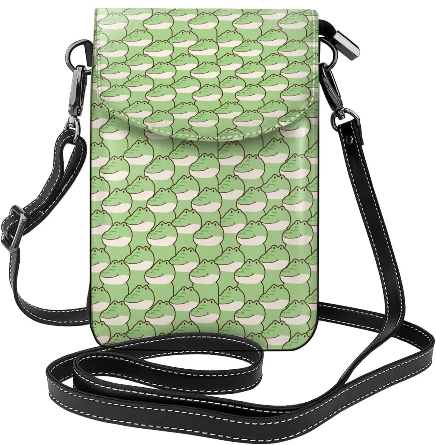 Cute Smile Face Crocodile Print Small Crossbody Bags for Women Leather Cell Phone Purses Mini Leather Shoulder Handbag Adjustable Strap