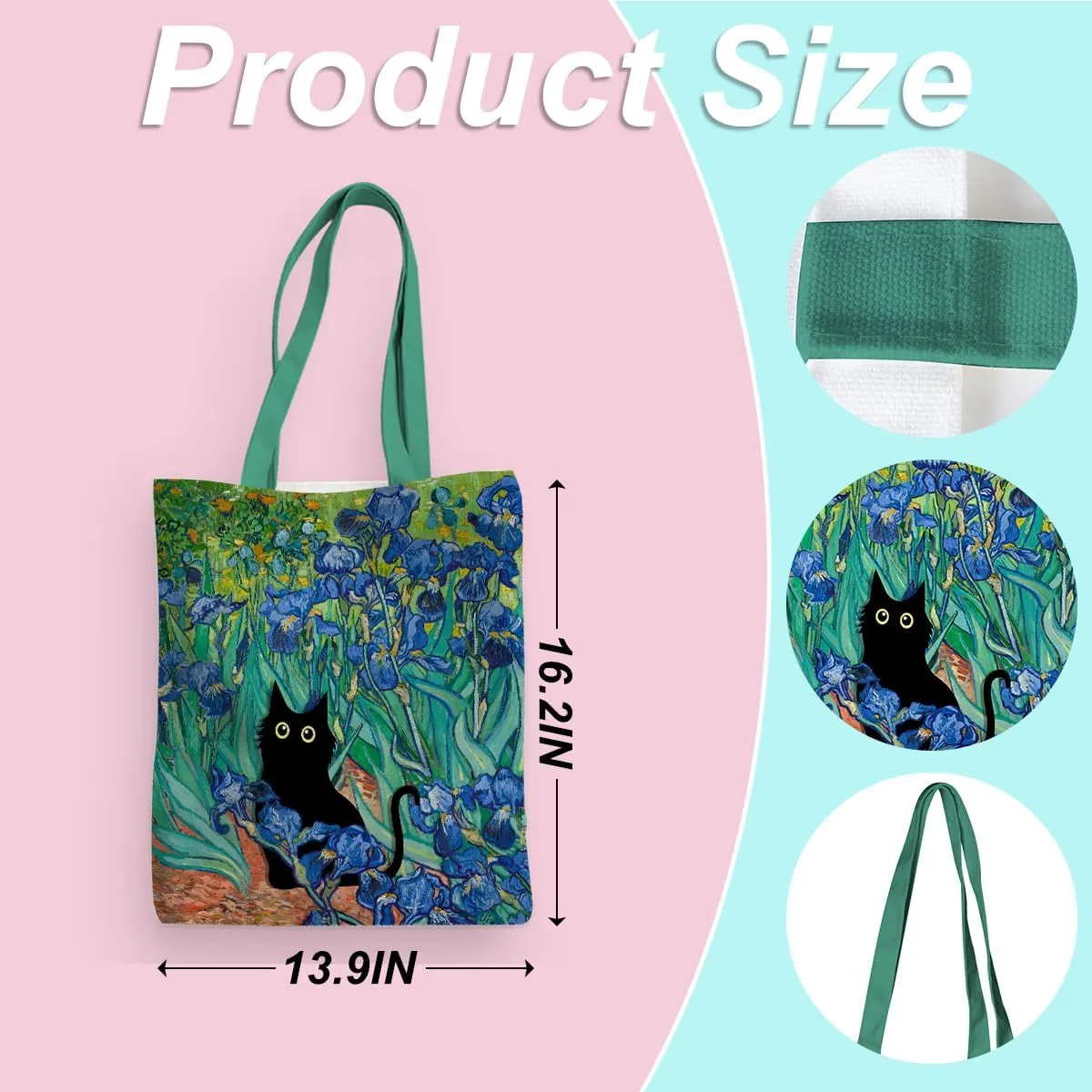 Cute Tote Bag for Women Floral Cat Gifts Boho Butterfly Forest Animals Reusable Grocery Bags Cat Lover Gifts