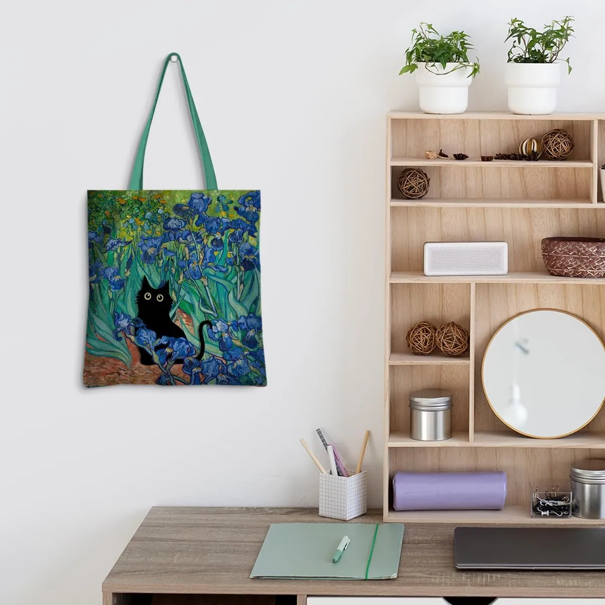 Cute Tote Bag for Women Floral Cat Gifts Boho Butterfly Forest Animals Reusable Grocery Bags Cat Lover Gifts