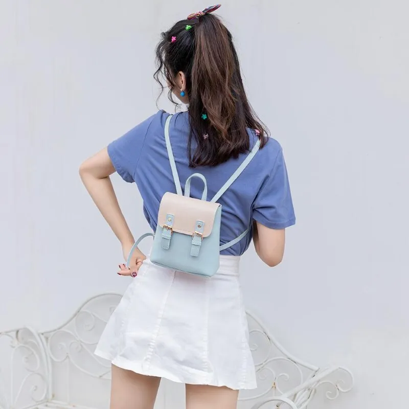 Cyflymder PU Leather Women Small Backpack Fashion Splicing Hit Color Shoulder Bags School Bags for Teenage Girls Casual Ladies Backpack