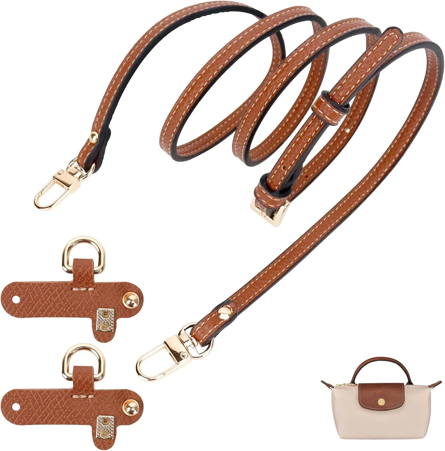 dadop Strap Kit Compatible with Longchamp Mini Bags - Leather Adjustable Purse Straps for Women's Mini Shoulder Bag